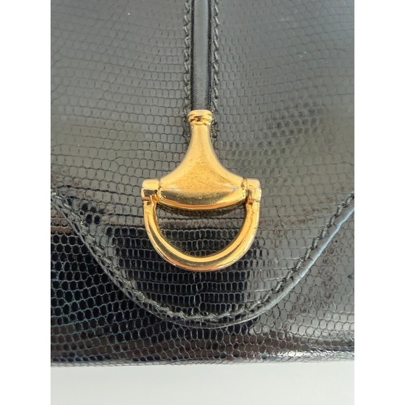 Gucci Vintage GG Kiss Lock Coin Purse Wallet Black Embossed Leather Crest Italy - Picture 7 of 13